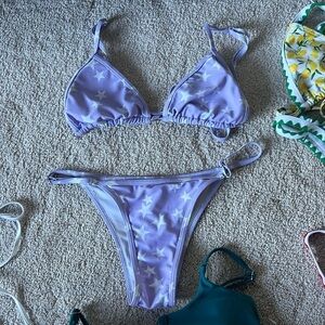 size xs purple and white star pattern bikini set w/ adjustable straps & padding